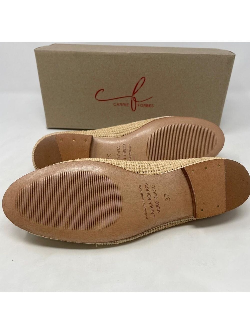 Carrie Forbes Womens Atlas Beige Leather Lined Slip-On Raffia Loafers - NWT - Picture 11 of 11